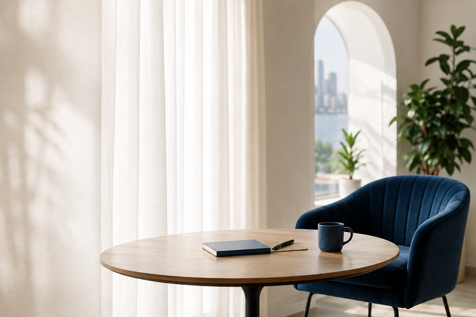 A quiet table by a window, set for a conversation