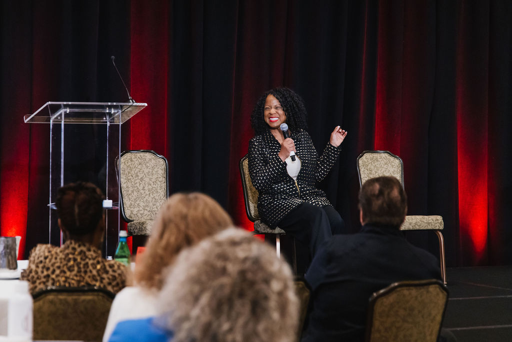 A Real Leaders speaker in conversation with an audience